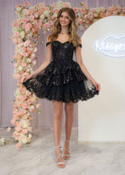 Everly | A - Line Sweetheart Tiered Navy Blue Short Homecoming Dress - KissProm