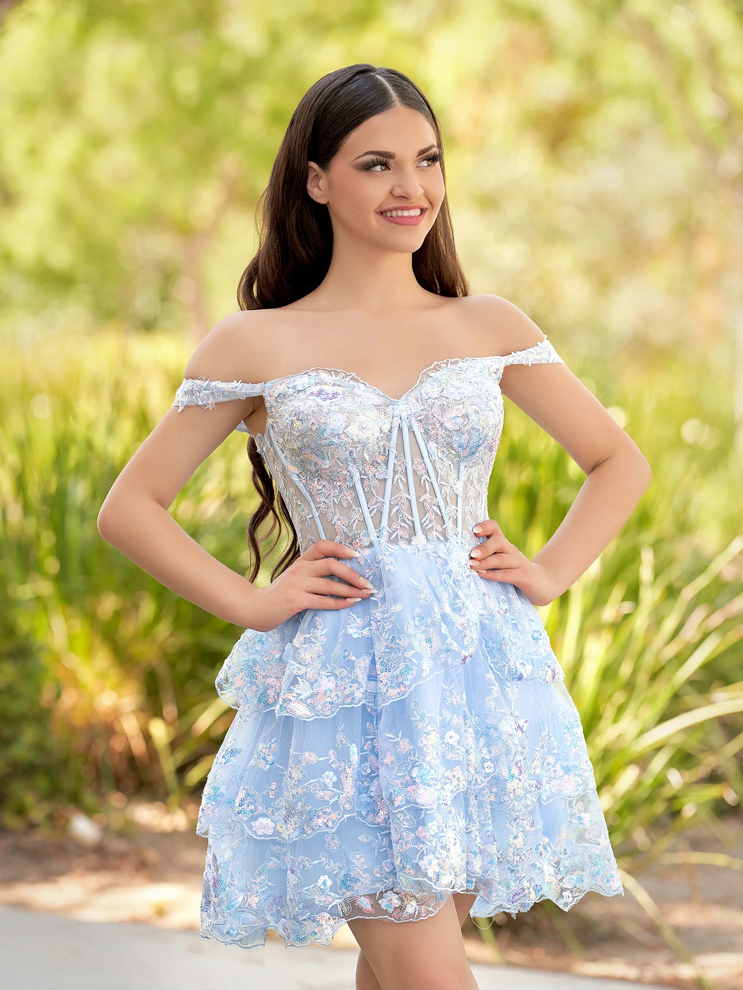 A-Line Navy Blue Sweetheart Tiered Short Homecoming Dress
