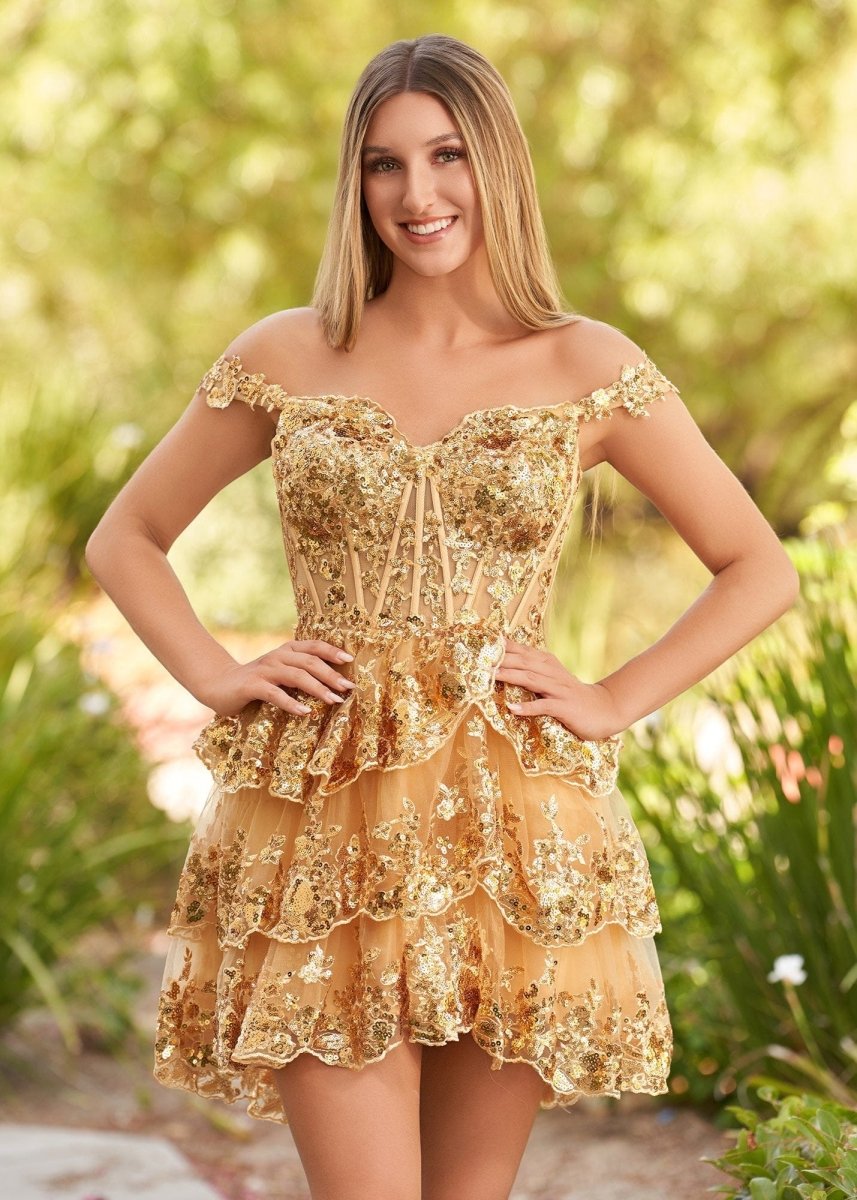 Everly | A - Line Sweetheart Tiered Short Homecoming Dress - KissProm