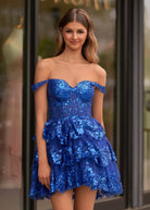 Everly | A - Line Sweetheart Tiered Navy Blue Short Homecoming Dress - KissProm