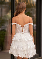 Everly | A - Line Sweetheart Tiered Navy Blue Short Homecoming Dress - KissProm
