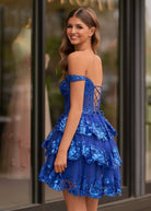 Everly | A - Line Sweetheart Tiered Navy Blue Short Homecoming Dress - KissProm
