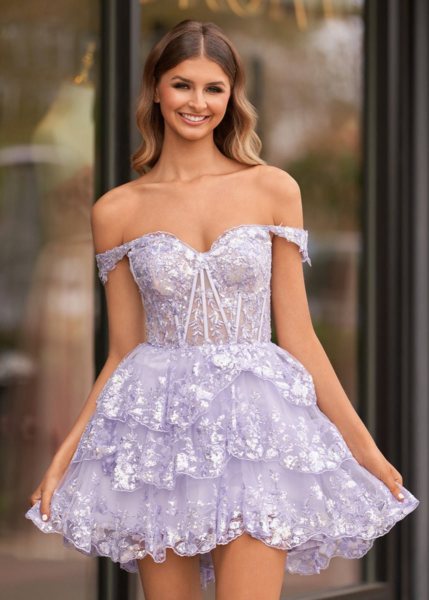 Everly | A - Line Sweetheart Tiered Navy Blue Short Homecoming Dress - KissProm