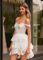 Everly | A - Line Sweetheart Tiered Navy Blue Short Homecoming Dress - KissProm