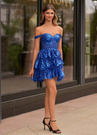 Everly | A - Line Sweetheart Tiered Navy Blue Short Homecoming Dress - KissProm