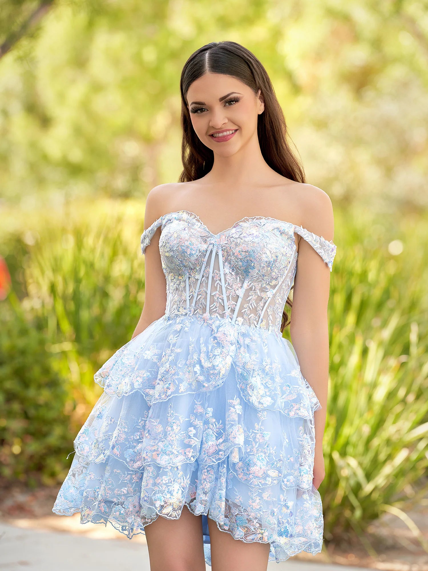 A-Line Navy Blue Sweetheart Tiered Short Homecoming Dress