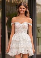 Everly | A - Line Sweetheart Tiered Navy Blue Short Homecoming Dress - KissProm