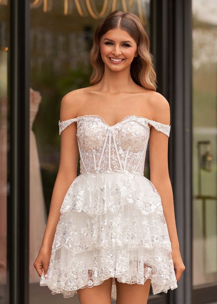 Everly | A - Line Sweetheart Tiered Navy Blue Short Homecoming Dress - KissProm