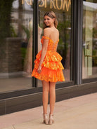 Everly | A - Line Sweetheart Tiered Orange Short Homecoming Dress - KissProm