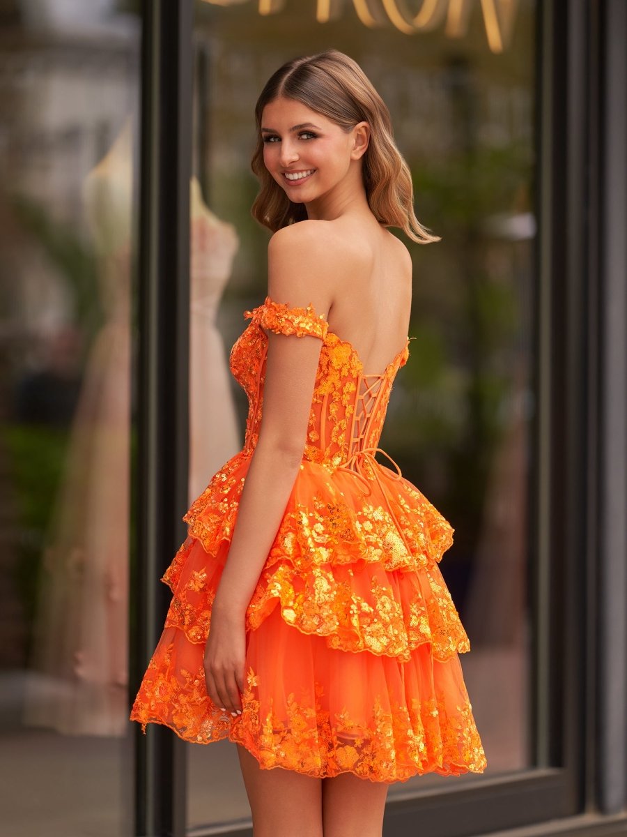 Everly | A - Line Sweetheart Tiered Orange Short Homecoming Dress - KissProm