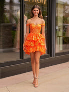 Everly | A - Line Sweetheart Tiered Orange Short Homecoming Dress - KissProm