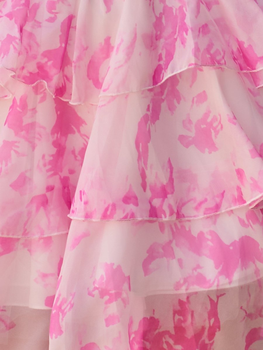 Evolet | Pink - A Line Sweetheart Floral Chiffon Ruffles Homecoming Dr KissDress Evolet | Pink - A Line Sweetheart Floral Chiffon Ruffles Homecoming Dr KissDress