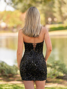 Evora | Bodycon Sweetheart Black Sequin Short Homecoming Dresses - KissProm