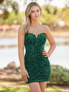 Evora | Bodycon Sweetheart Black Sequin Short Homecoming Dresses - KissProm
