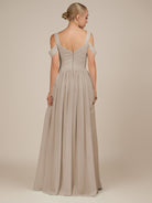 KissDress-Faye Almond A Line Chiffon Off the Shoulder Pleated Long Bridesmaid Dress with Slit