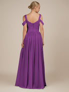KissDress-Faye Amethyst A Line Chiffon Off the Shoulder Pleated Long Bridesmaid Dress with Slit