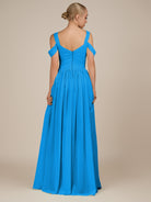 KissDress-Faye Blue Jay A Line Chiffon Off the Shoulder Pleated Long Bridesmaid Dress with Slit