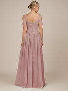 KissDress-Faye Dusty Rose A Line Chiffon Off the Shoulder Pleated Long Bridesmaid Dress with Slit