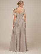 KissDress-Faye Frost A Line Chiffon Off the Shoulder Pleated Long Bridesmaid Dress with Slit