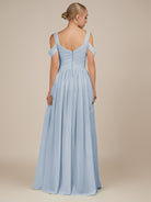 KissDress-Faye Ice A Line Chiffon Off the Shoulder Pleated Long Bridesmaid Dress with Slit