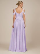 KissDress-Faye Lavender A Line Chiffon Off the Shoulder Pleated Long Bridesmaid Dress with Slit