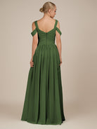 KissDress-Faye Moss A Line Chiffon Off the Shoulder Pleated Long Bridesmaid Dress with Slit