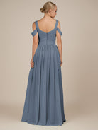KissDress-Faye Neptune A Line Chiffon Off the Shoulder Pleated Long Bridesmaid Dress with Slit