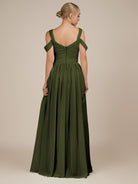 KissDress-Faye Olive A Line Chiffon Off the Shoulder Pleated Long Bridesmaid Dress with Slit