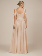 KissDress-Faye Pale Blush A Line Chiffon Off the Shoulder Pleated Long Bridesmaid Dress with Slit