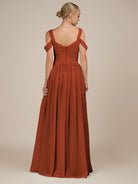 KissDress-Faye Spice A Line Chiffon Off the Shoulder Pleated Long Bridesmaid Dress with Slit