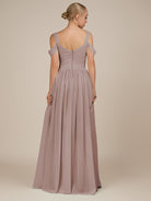 KissDress-Faye Toffee A Line Chiffon Off the Shoulder Pleated Long Bridesmaid Dress with Slit