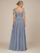 KissDress-Faye Twilight A Line Chiffon Off the Shoulder Pleated Long Bridesmaid Dress with Slit