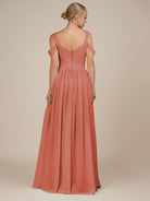 KissDress-Faye Wild Rose A Line Chiffon Off the Shoulder Pleated Long Bridesmaid Dress with Slit
