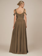 KissDress-Faye Willow Green A Line Chiffon Off the Shoulder Pleated Long Bridesmaid Dress with Slit