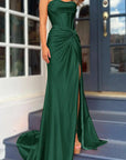 Mermaid Strapless Satin Long Prom Dress With Slit