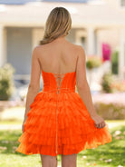Feben | Strapless Tiered Ruffle Tulle Short Homecoming Dress With Flowers - KissProm