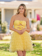 Feben | Strapless Tiered Ruffle Tulle Short Homecoming Dress With Flowers - KissProm