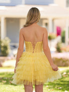 Feben | Strapless Tiered Ruffle Tulle Short Homecoming Dress With Flowers - KissProm