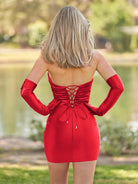 Felisia | Bodycon Satin Strapless Homecoming Dress with Lace and Gloves - KissProm