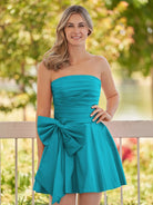 Fern | A - Line Red Strapless Mini Homecoming Dress with Bow - KissProm