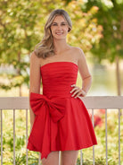 Fern | A - Line Red Strapless Mini Homecoming Dress with Bow - KissProm