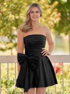 Fern | A - Line Red Strapless Mini Homecoming Dress with Bow - KissProm