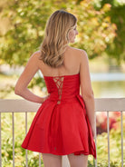 Fern | A - Line Red Strapless Mini Homecoming Dress with Bow - KissProm