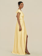 KissDress-Fienna Pastel Yellow A Line Chiffon Deep V Neck Long Bridesmaid Dress with Flutter Sleeves