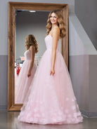 Arabella |A - line Spaghetti Straps Pink Tulle Prom Dress - KissProm