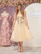 3D Flower Tulle Tea Length Prom Dresses - KissProm