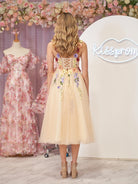 3D Flower Tulle Tea Length Prom Dresses - KissProm