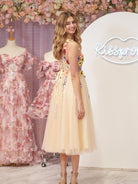 3D Flower Tulle Tea Length Prom Dresses - KissProm