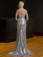 Nina | Red Mermaid Deep V Neck Sequins Prom Dress - KissProm