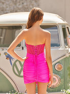 Juetta | Fuchsia Strapless Sequins Bodycon Short Homecoming Dresses - KissProm